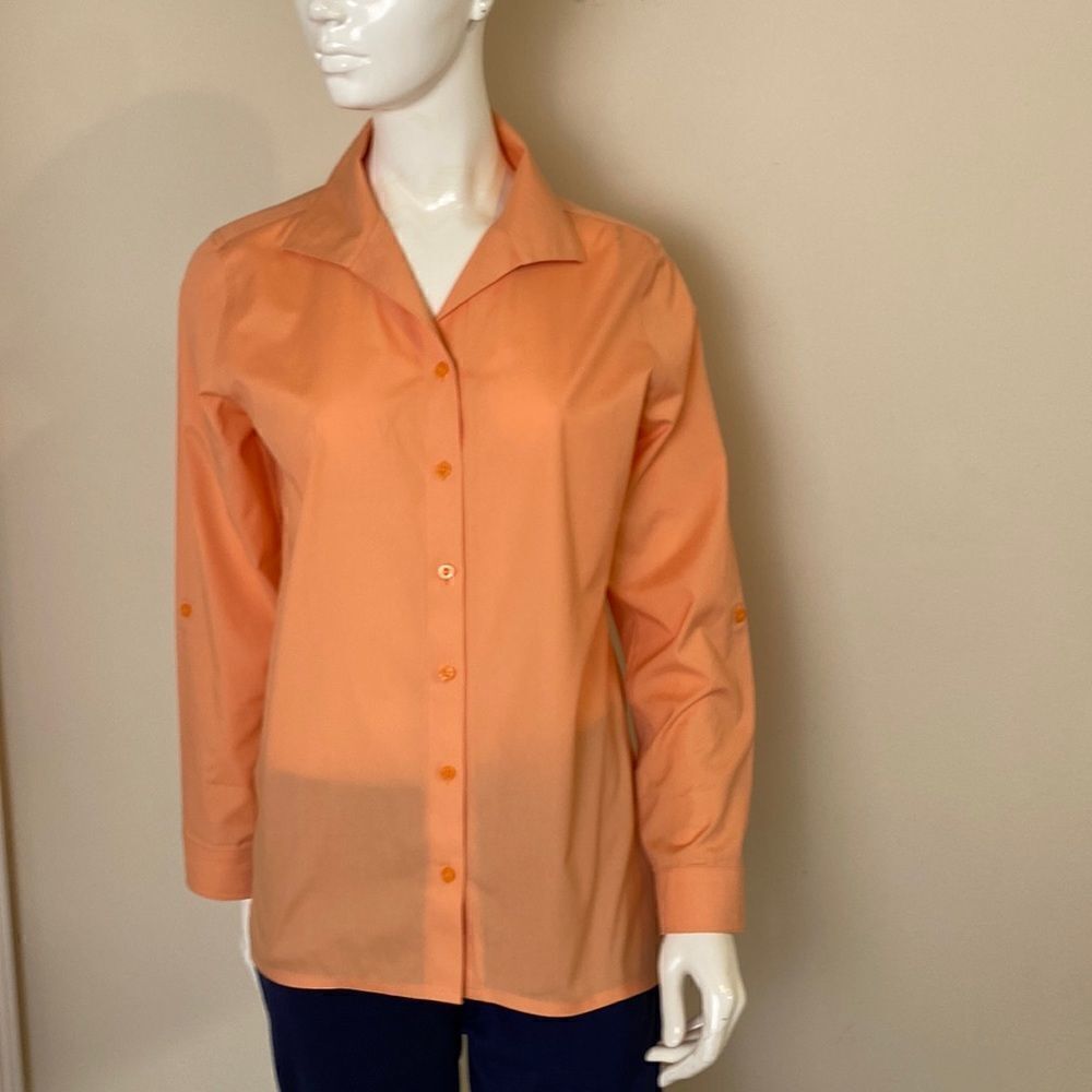Chico’s No-iron Button Down Blouse with Convertible Sleeves Apricot Size 0
